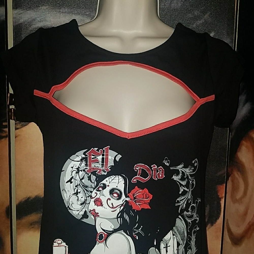 Too Fast Blair Top El Dia De Los Muertos Sugar Skull Day of Dead Graveyard Woman - Picture 4 of 8